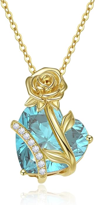 Anniversary Birthday Gifts for Women - Heart Birthstone Necklace: 925 Sterling Silver Rose/White/Yellow Gold Pendant Necklaces Gold Jewelry Gift for Wife Girlfriend Mom Daughter Grandma