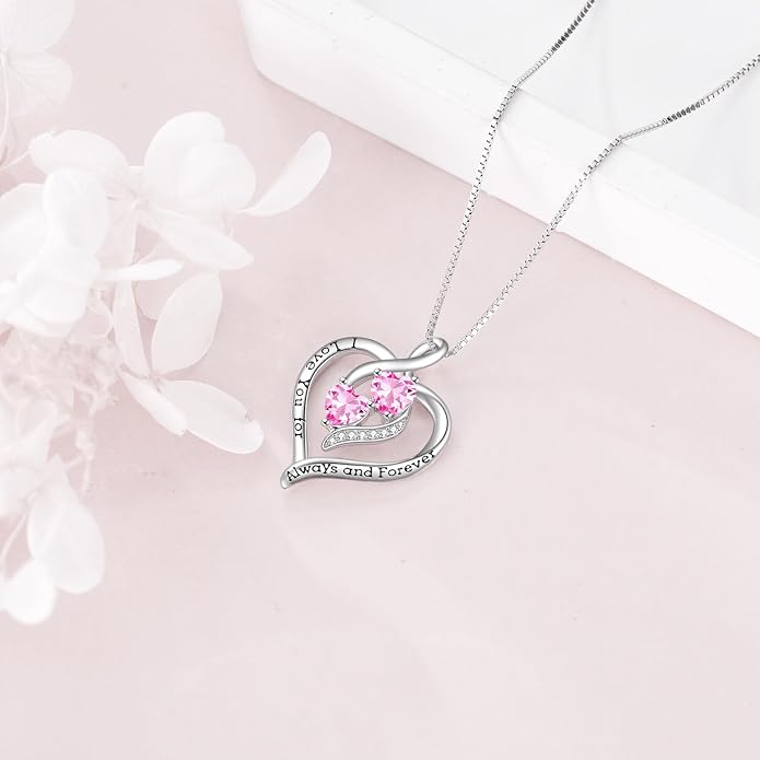 Hancock Forever Love Heart Birthstone Necklaces for Women 925 Sterling Silver Women Pendant Necklace, Mother’s Day Birthday Anniversary Jewelry Gift for Woman Mother Mom Wife Her