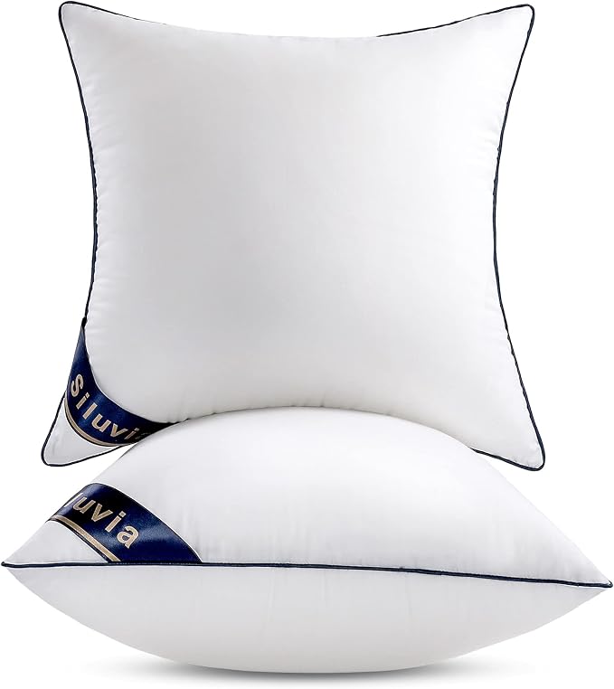 Siluvia 18"x18" Pillow Inserts Set of 2 Decorative Square Throw 18" Pillows with 100% Cotton Cover for Sofa, Couch, and Bed - White | 100% pure cotton cover, soft and breathable