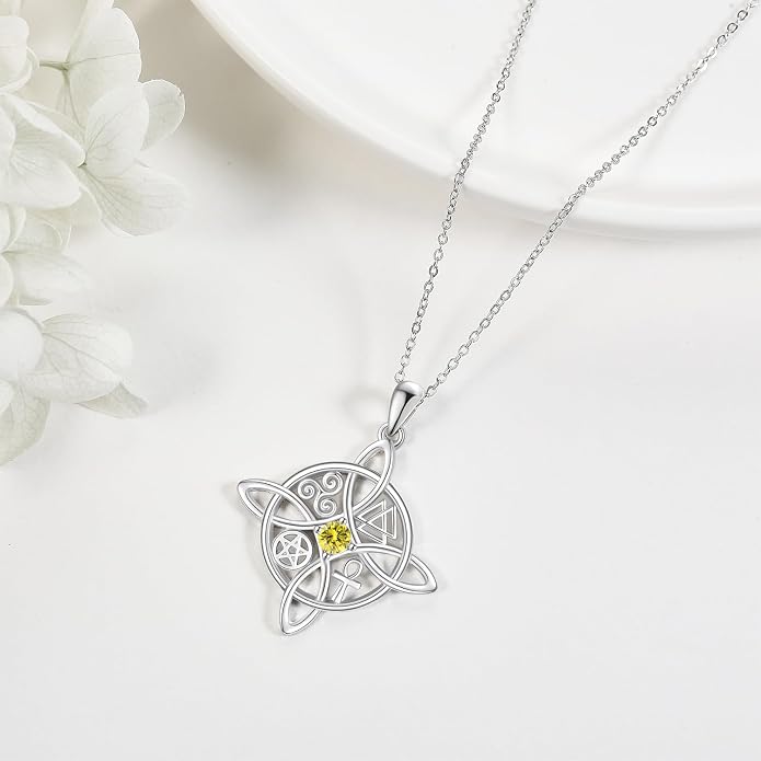 YAFEINI Sterling Silver Witches Knot Pendant Necklace - Celtic Cross Witch Jewelry Amulet Gifts for Women