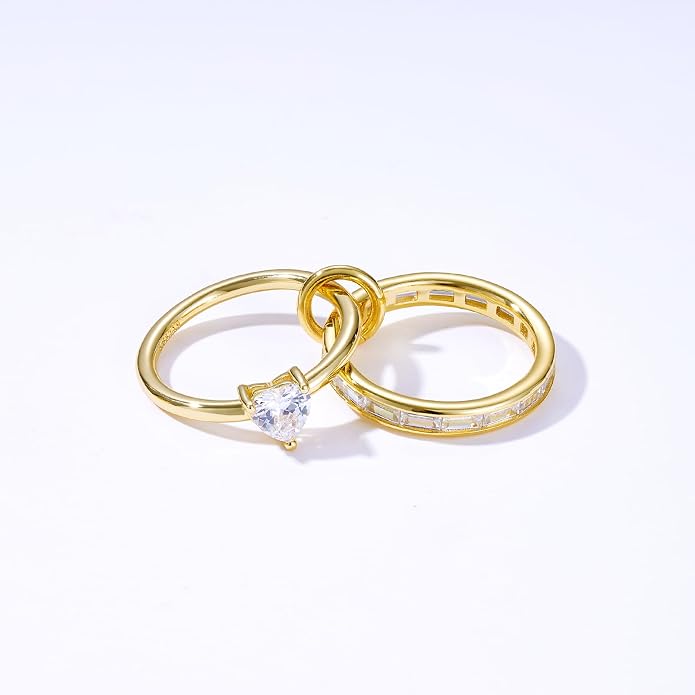 KissYan Stackable Rings for Women, 14k Gold Plate Interlocked Multi Ring Set Dainty Pave CZ Personalized Fashion Two-Toned Mixed Metals Stacking Jewelry Trendy Statement Gift