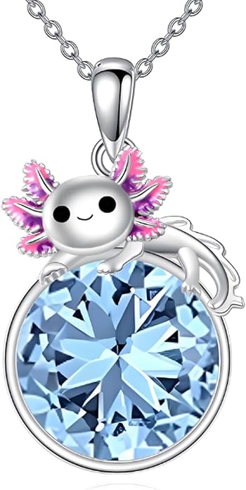 Birthstone Axolotl Necklace Sterling Silver Axolotl Pendant Cubic Zirconia Jewelry Birthday Gifts for Women Men