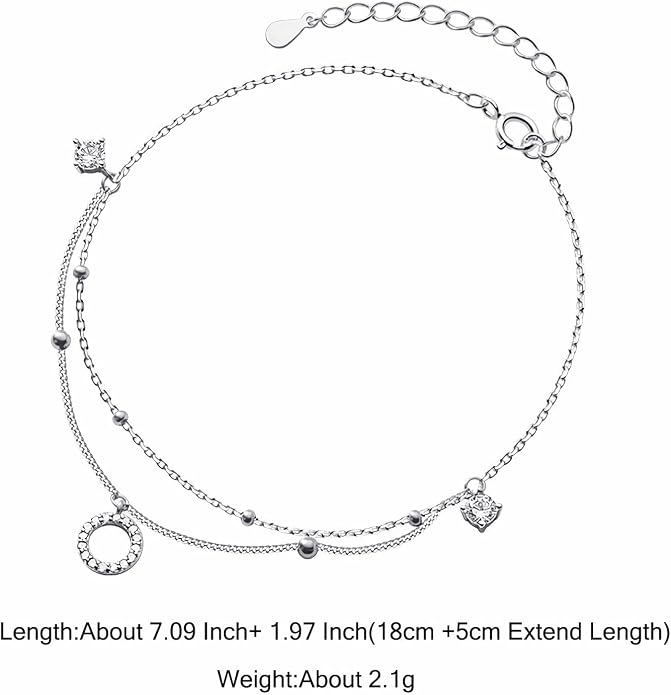 925 Sterling Silver Beaded Anklets for Women 14K Gold Plated Layered Ankle Bracelets Waterproof Cubic Zirconia Circle Charm Anklets Summer Jewelry Birthday Graduation Gifts