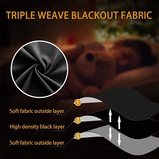 KOUFALL Blackout Curtains 50 Inches Long, Room Darkening Soundproof Short Window Curtains for Bedroom Living Room, 34" W x 50" L 2 Panels, Black