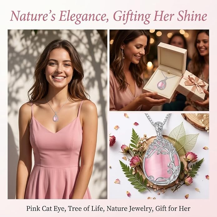 Teardrop Moonstone Necklace for Women Tree of Life/Filigree Birthstone Pendant Necklace Jewelry