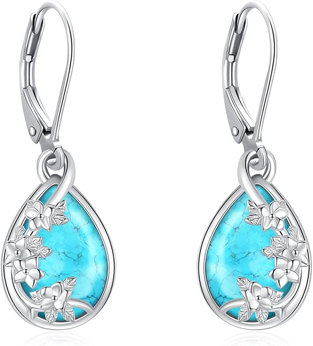 Black Cat/Turtle/Moonstone//Turquoise/Flower/Tree of Life Earrings Sterling Silver Cute Animal Leverback Dangle Earrings Jewelry Gifts