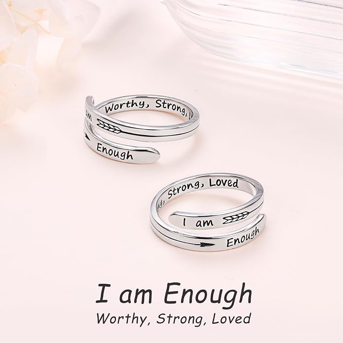Ladytree Adjustable Inspirational Rings 925 Sterling Silver Stacking Wrap Spiral Twist Statement Band Encouragement Birthday Gift for Women Men
