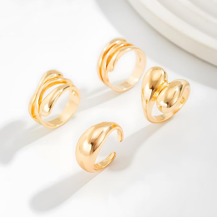 Gold Statement Rings for Women Gold Chunky Dome Rings Set