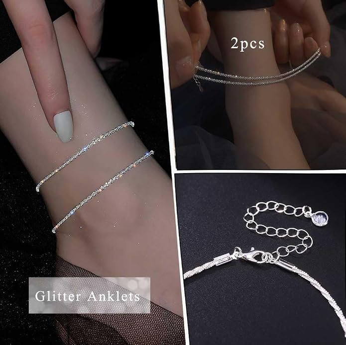 Yalice 925 Sterling Silver Ankle Bracelets for Women Dainty 14K Gold Plated Anklets Set Shiny Waterproof Ankle Chain Cross Beach Foot Jewelry Gifts
