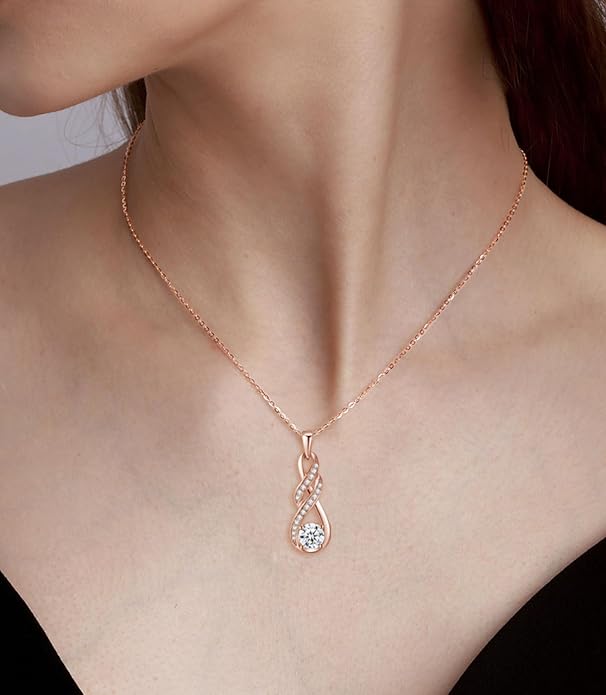 Birthstone Necklaces for Women 925 Sterling Silver Infinity Pendant Created Gemstone Jewelry for Her, 16"+2"