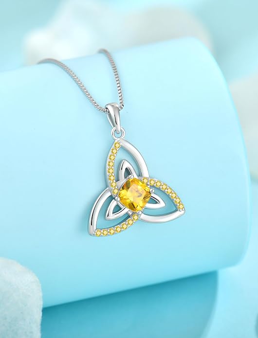 Celtic Birthstone Necklace for Women 925 Sterling Silver Trinity Knot Triquetra Crystal Pendant