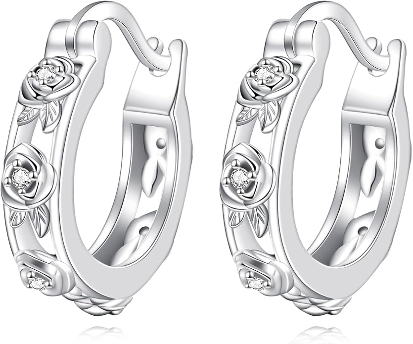 Sterling Silver Hoop Earrings Small Hoop Sun/Leaf/Triangle Huggie Earrings for Women Hypoallergenic