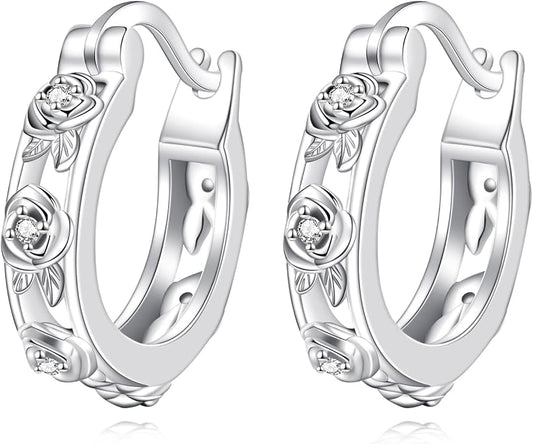 Sterling Silver Hoop Earrings Small Hoop Sun/Leaf/Triangle Huggie Earrings for Women Hypoallergenic