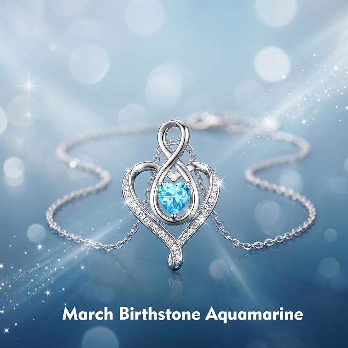 Birthstone Necklace for Women Heart Necklace S925 Sterling Silver Infinity Love Birthday Gifts for Mom Women Wife Girlfriend