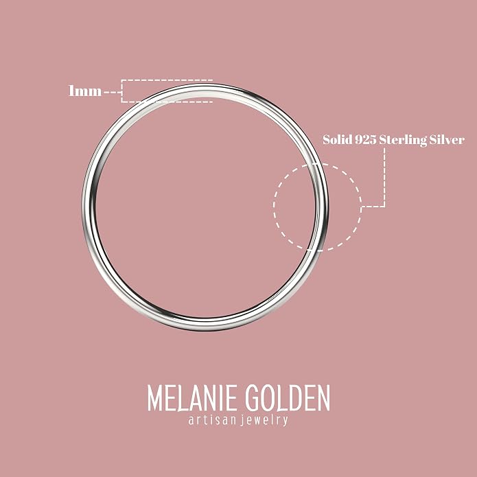 Melanie Golden Jewelry 1mm Thin Smooth Stacking Skinny Ring in Sterling Silver, Gold, or Rose Gold | Handmade Comfort Fit Dainty & Minimalist Bands for Women | Sizes 2-12