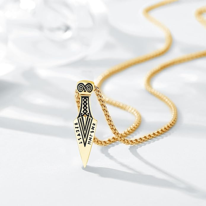Viking Arrowhead Necklace for Men and Women, 925 Sterling Silver Viking Necklace with Rune Gungnir Spear Arrow head Pendant Jewelry Gifts