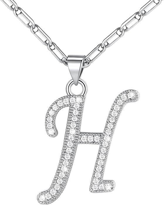 U7 Initial Necklace for Women, Gold/Platinum Plated CZ Crystal Letter A-Z Pendant Necklace, Shiny 20 Inch Name Chain Dainty Personalized Jewelry for Men Mom Wife Friend