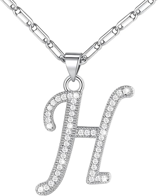 U7 Initial Necklace for Women, Gold/Platinum Plated CZ Crystal Letter A-Z Pendant Necklace, Shiny 20 Inch Name Chain Dainty Personalized Jewelry for Men Mom Wife Friend