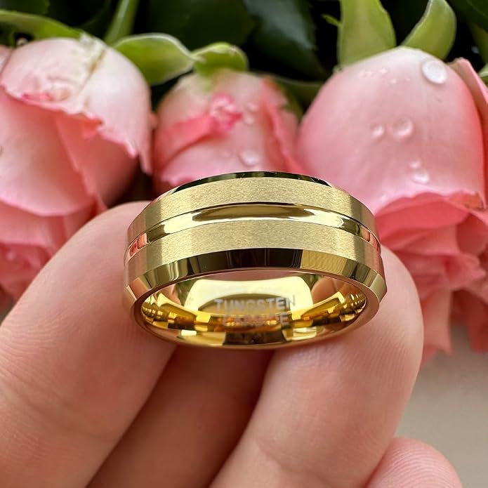 TUTISS 6mm 8mm Silver/Black/Blue/Gunmetal/Gold/Rose Gold Tungsten Rings for Men Women Fashion Engagement Wedding Bands Matte Finish Beveled Edges Comfort Fit