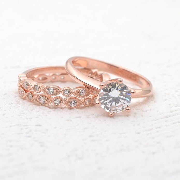 espere Milgrain Marquise & Round Cubic Zirconia Half Eternity Ring Stacking Infinity Wedding Band Sterling Silver 925 Size 3.5-10.5 3 Colors Available Half