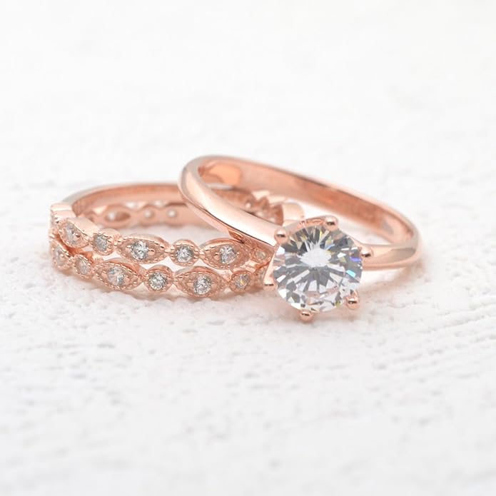 espere Milgrain Marquise & Round Cubic Zirconia Half Eternity Ring Stacking Infinity Wedding Band Sterling Silver 925 Size 3.5-10.5 3 Colors Available Half