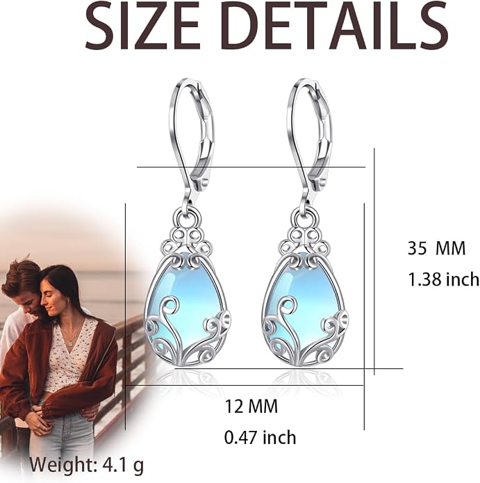 Larimar/Star/Dragonfly/Sunflower/Moonstone/Black Onyx Earrings for Women Leverback Dangle Earrings Hypoallergenic Jewelry for Women