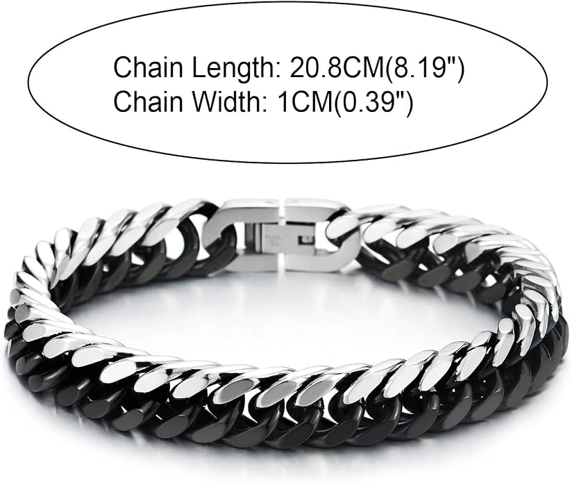 COOLSTEELANDBEYOND Mens Stainless Steel Two-tone Curb Chain Bangle Bracelet, Satin Finish