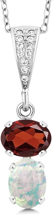 Gem Stone King 2-Stone Gemstone Birthstone Pendant Necklace for Women in 925 Sterling Silver | Oval 8x6MM | 18 Inch Silver Chain | Fine Jewelry for Her Mom Wife