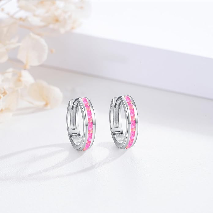 Midir&Etain Opal Hoop Earrings 925 Sterling Silver Huggie Earrings Hypoallergenic Cartilage Hoops Opal Jewelry Gifts for Women