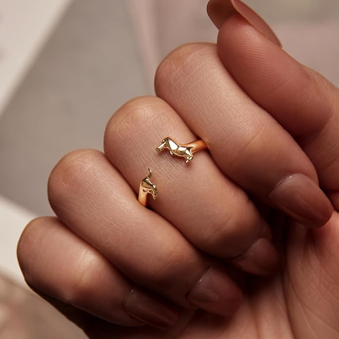Adjustable Koi Fish Smake Dachshund Kitten Cat Hummingbird leaf Dragon Stackable Rings Lucky Protection Gold Adjustable Animal Themed Fortune Protection Ring Good Luck Statement Jewelry Women Grandma Mom Daughter