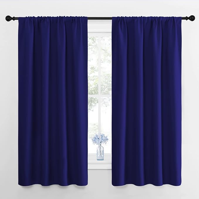 NICETOWN Kitchen Curtains, Short Blackout Curtains & Drapes, Navy Blue, 42" Wide by 54" Long, 2 PCs, Thermal Insulated Blackout Curtain Panels for Kids Room, Play Room