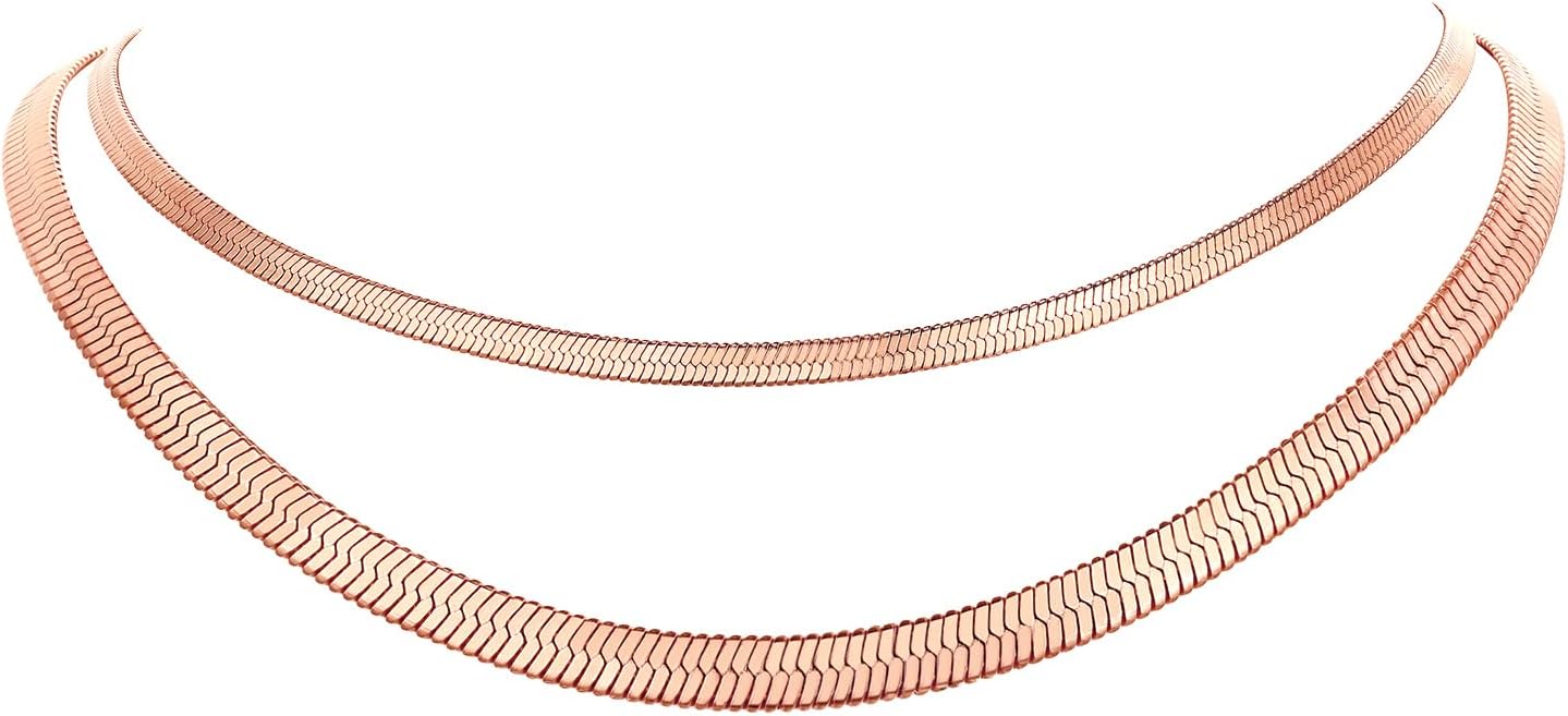 FindChic Black/14K Gold Plated Herringbone Choker Chain Necklace for Women | Waterproof Stainless Steel, Dainty Layering, Flat Snake Chain, Non-Tarnish, Hypoallergenic, Adjustable Extender, Gift Box