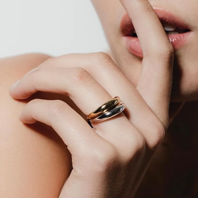 NOKMIT Chunky Dome Rings for Women Dainty 14K Gold Silver Tone Cute Bold Dome Statement Ring Thick Minimalist Thumb Band High Polished Smooth Comfort Fit Size 5-10