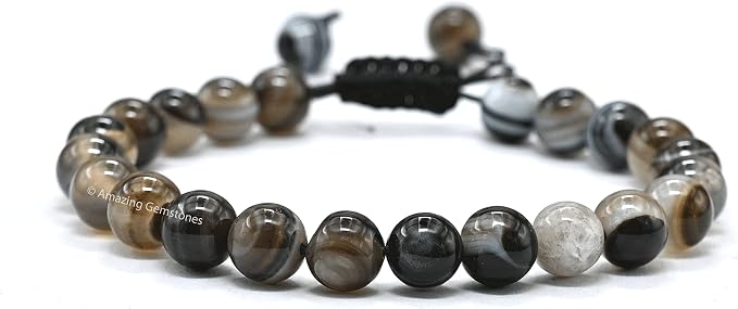 Amazing Gemstone Black Hakik Banded Bracelet for Women Men's Gifts - Protection Healing Crystal Bracelet - 8mm Gemstone Beaded Adjustable Bracelet Pulseras para Hombres Mujer Stocking Stuffers