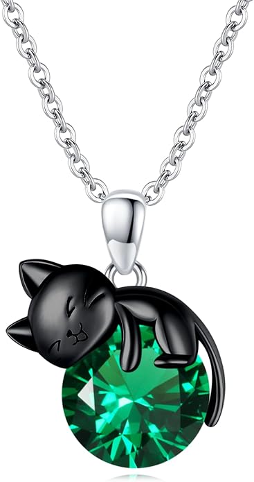 Cat Necklace Sterling Silver Cat Zircon Pendant Gothic Jewelry for Women Animal Lovers Gifts
