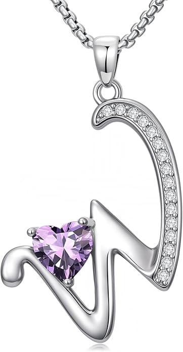 Birthday Gifts for Women Alphabet A to Z Initial Birthstone Pendant Necklaces for Women - 18k White Gold Plated Personalized Name Jewelry Anniversary Graduation Gifts for Wife Her Daughter Girlfriend(with Gift Box)