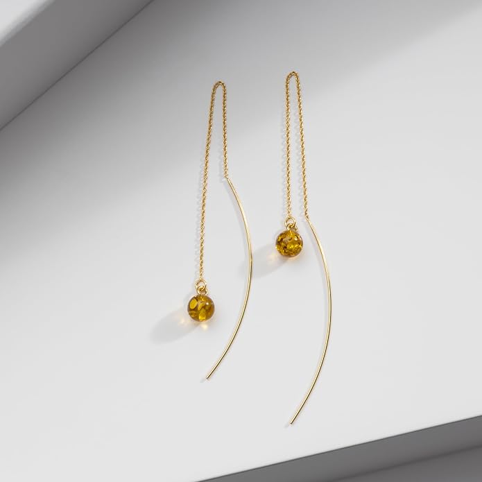 Pull-Through Earrings, Amber Jewelry, Faceted Sparkling Amber Earrings - Parent