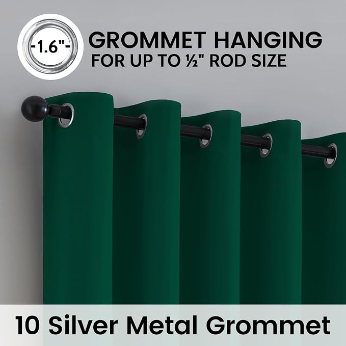 SimpleHome Dark Green 100% Blackout Curtains Room Darkening Living Room 63 | Curtains for Bedroom,Thermal Insulated Grommet Window Drapes,Curtains for Living Room with Black Back,62 x 63 Inch,2 Panels