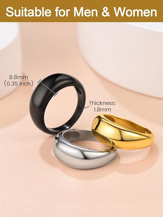 GOLDCHIC JEWELRY Chunky Dome Ring for Women, Stainless Steel Bold Stacking Croissant Statement Ring For Men (Size 7-12, Custom)