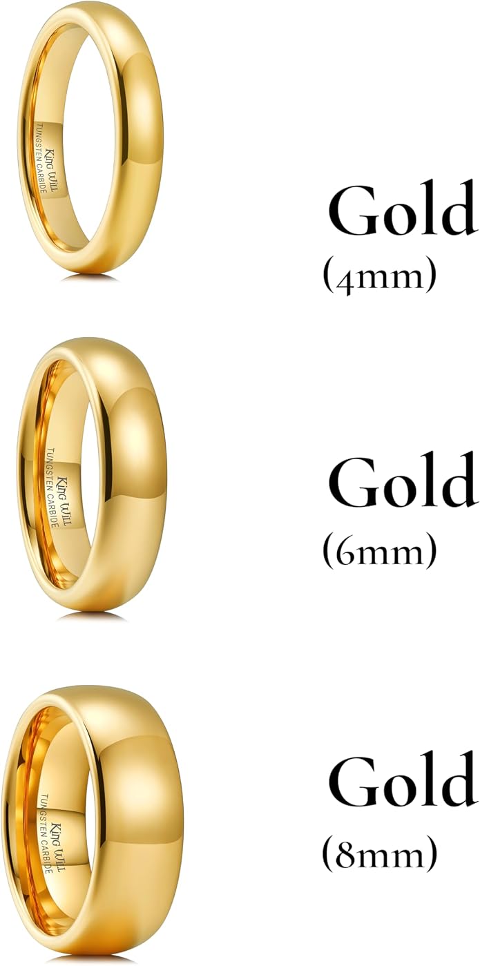King Will Men's Women's Tungsten Carbide Ring 24k Gold Plated Rose Gold Plated Domed Polished Finish Wedding Band