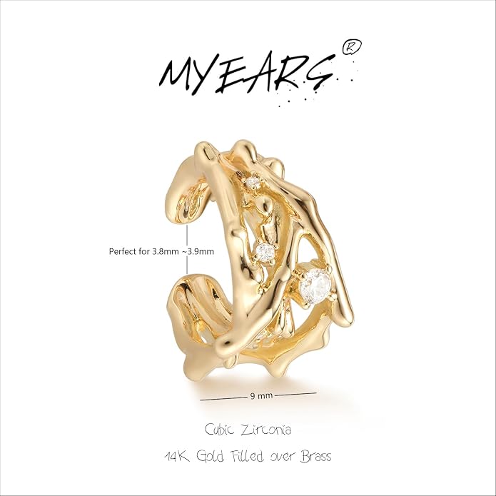 MYEARS Women Ear Cuff Earring Gold Non Pierced Ear Cartilage Clip on Wrap Hoop 14K Gold Filled Tiny Boho Beach Simple Minimalist Delicate Handmade Hypoallergenic Jewelry Gift-Sold as Single/Pair