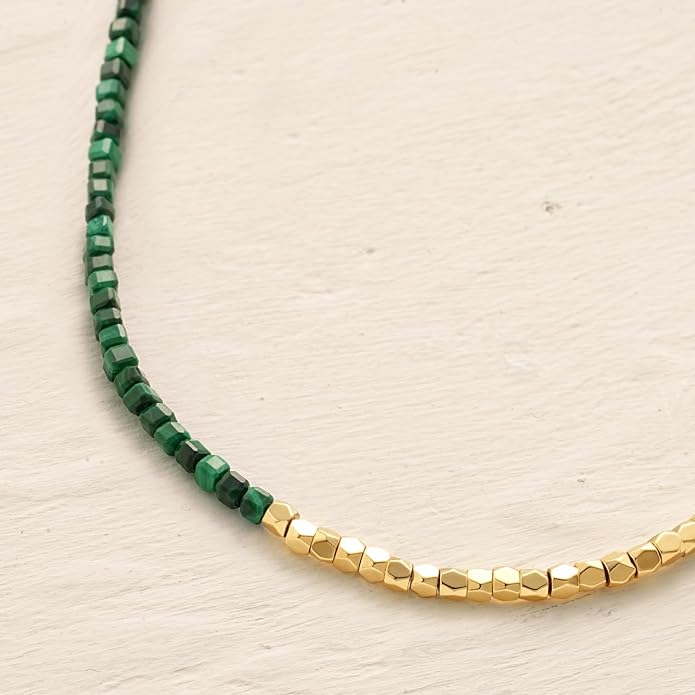 MYEARS Women Beaded Choker Necklace Gemstone 14K Gold Plated Simple Dainty Handmade Chain Everyday Trendy Jewelry