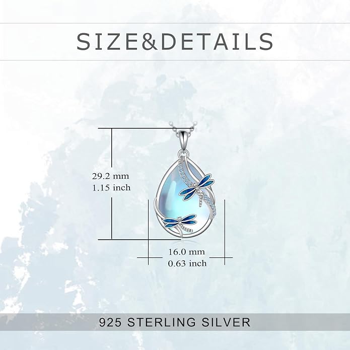 KQF Dragonfly/Butterlfy/Cat/Jellyfish/Bunny/Axolotl/Bee/Mermaid/Hummingbird/Elephant Necklace for Women Sterling Silver Moonstone Pendant Necklace Dragonfly Jewelry Gifts for Women