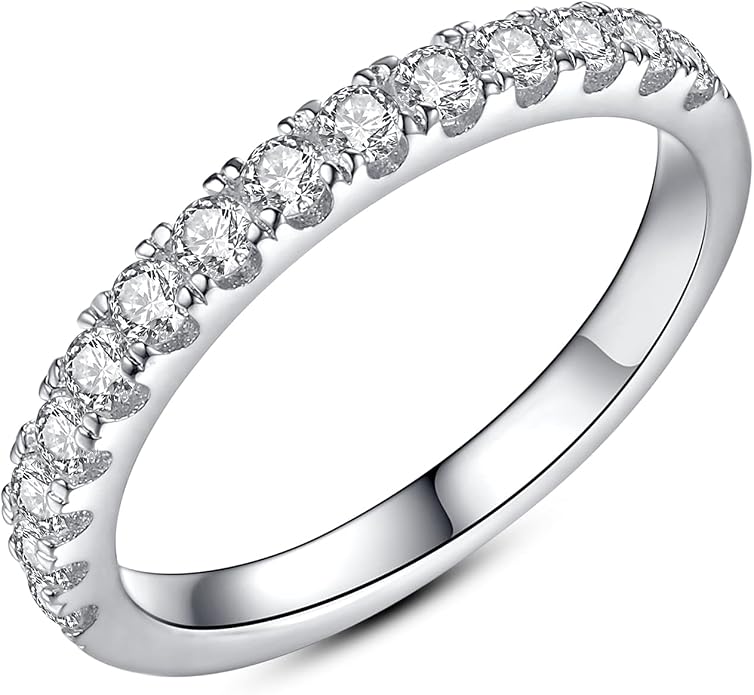 IMOLOVE Moissanite Wedding Band Wedding Rings for Women 925 Sterling Silver Rings with 18K White Gold Plated Eternity Stackable Engagement Ring Anniversary Band Size 3-12