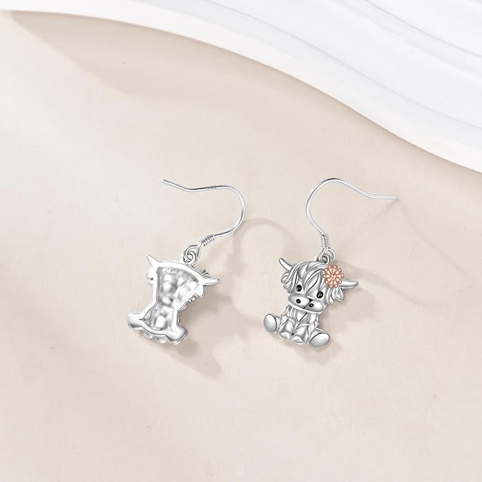 Butterfly/Paw Print/Highland Cow/Cat/Dog/Hummingbird/Dragonfly Earrings 925 Sterling Silver Animal Hypoallergenic Drop Dangle Earrings Animal Valentine's Day Jewelry for Women