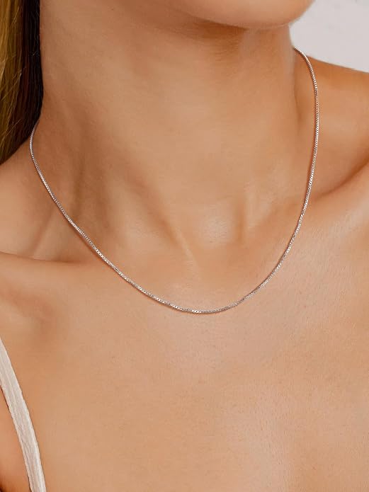 SILVERCUTE 925 Sterling Silver Necklace for Women,1mm/1.3mm/1.5mm/1.6mm Thin Silver Cable Chain/Box Chain/Rope Chain Necklace with Extension Chain,18/20/22/24/26/28/30 Inch