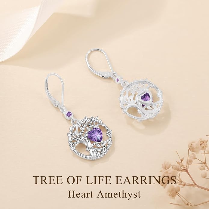 Odinstone 925 Sterling Silver Earrings Tree of Life Teardrop Moonstone Dangle Drop Leverback Earrings for Women