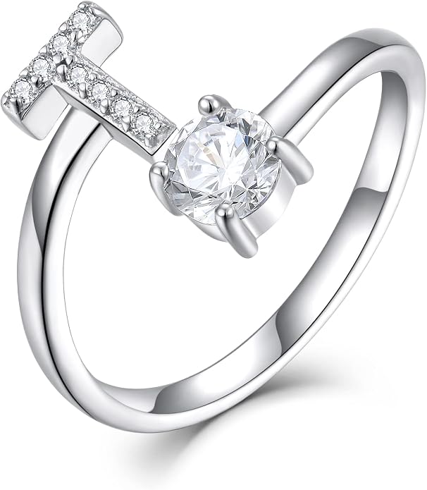STARCHENIE Adjustable Initial Ring for Women 925 Sterling Silver Letters A-Z 26 Alphabet Rings Size 7