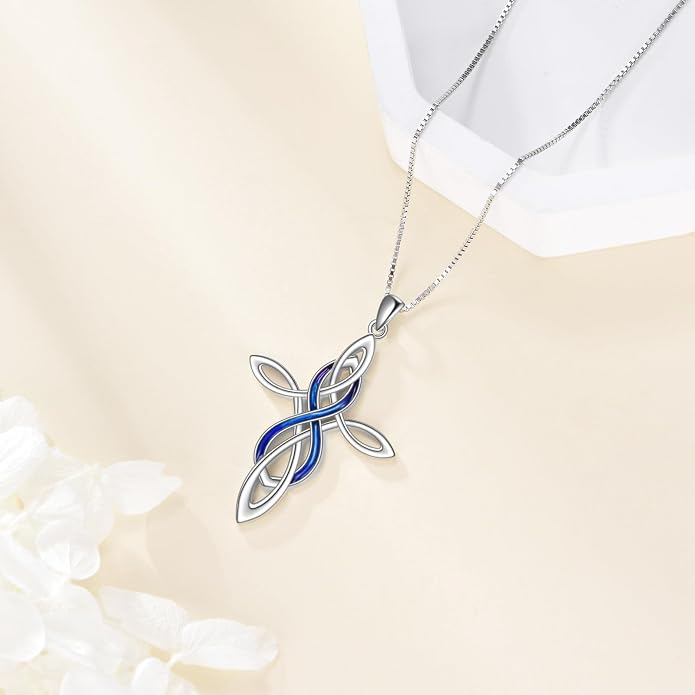 LUHE Celtic Knot Cross Necklace Sterling Silver Birthstone Polished Religious Infinity Celtics Jewelry Gifts for Women