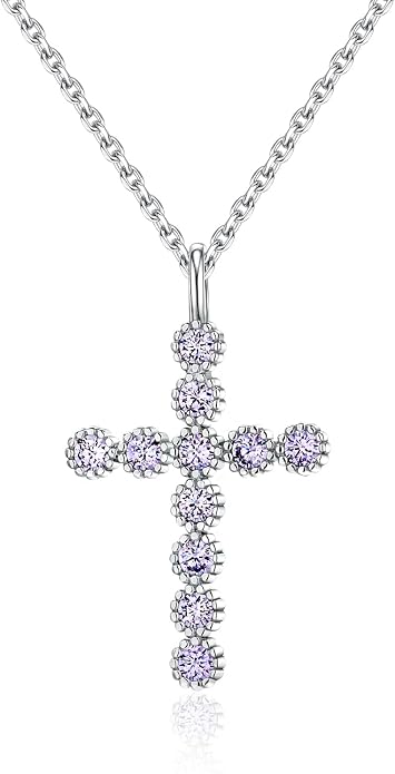 925 Sterling Silver 18 inch Birthstone Cross Pendant Necklace for Women Men